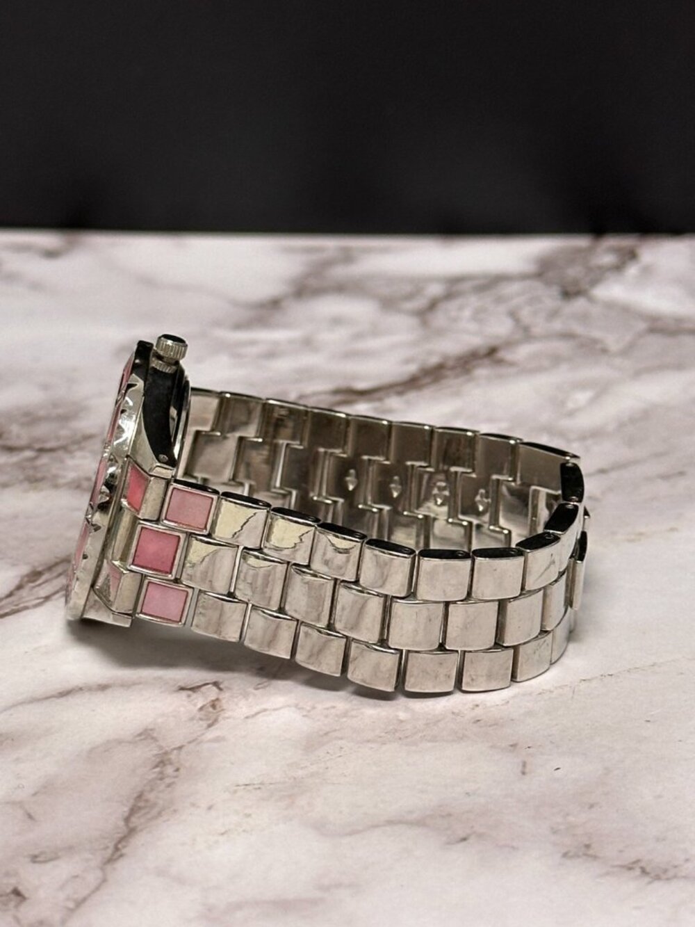 3/$30 Hello Kitty Watch Women Silver Tone Pink Shell Inlays 36MM 7.25" - Picture 7 of 13